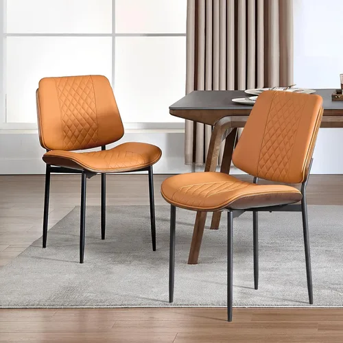 Vista 19 de BV - Juego de 2 Sillas de Comedor Modernas de Mediados de Siglo, Silla de Acento Tapizada en Cuero PU con Respaldo de Madera Curvada de Nogal, Silla