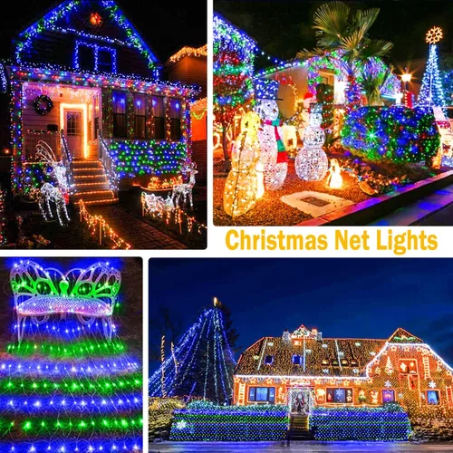 Vista 8 de KNONEW Christmas Net Lights 420 LEDs 13ft x 6.6ft Outdoor Mesh Lights Connectable Waterproof 8 Modes & Timer Plug-in Net Fairy Lights for Bushes