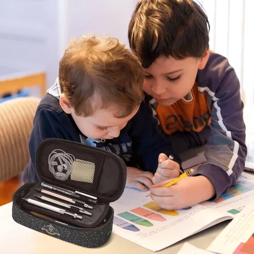 Vista 7 de Estuche para lápices negro y blanco místico con mariposa, estuche para lápices con compartimentos con cremallera para niños, adolescentes