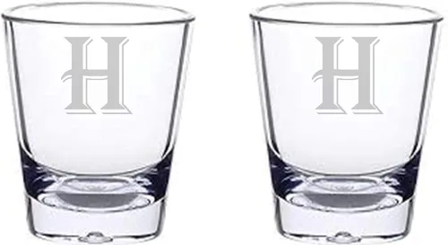Vista 8 de Alankathy Mugs Juego de 2 vasos de chupito con letras de monograma de 1.5 oz (B)