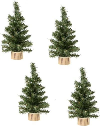 Vista 4 de Factory Direct Craft Mini Árbol de Navidad artificial de pino canadiense de 18 pulgadas con base de madera real, añádelo a la decoración navideña