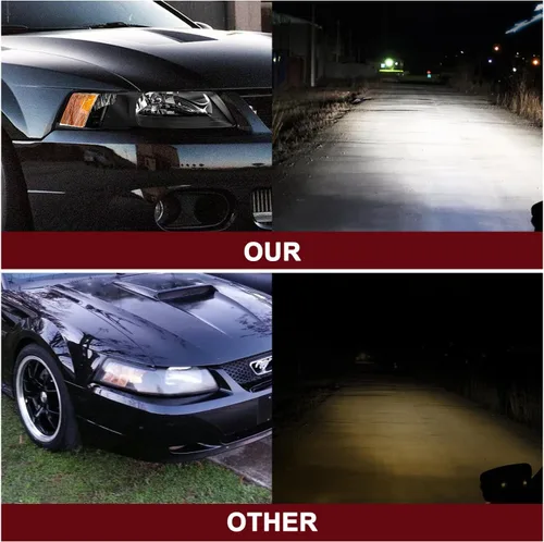 Vista 7 de JSBOYAT Par de faros delanteros con bombillas para Ford Mustang 1999-2004 kit de repuesto (carcasa negra con reflector ámbar)