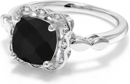 Vista 17 de Gem Stone King Anillo de compromiso de plata de ley 925 de 0.315 in con piedra natal y zafiro blanco creado Anillo de compromiso de boda