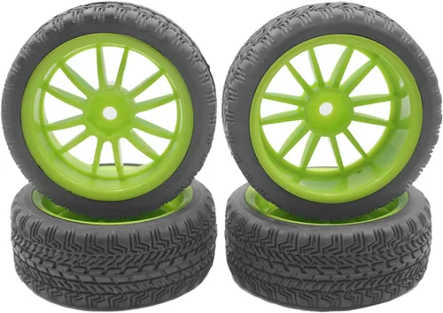 Vista 6 de Paquete de 4 neumáticos de goma Vgoohobby RC y llantas de plástico de 0.472 pulgadas hexagonal compatibles con HSP HPI Redcat Tamiya RC 1/10 On Road