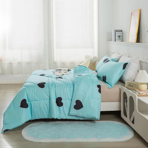 Vista 4 de Caressma - Juego de edredón tamaño individual - Juego de ropa de cama con edredón de color azul claro con bonito estampado de corazones, juego