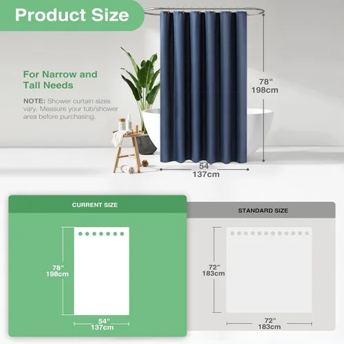 Vista 837 de Cortina de ducha de tela Dynamene verde oscuro - Cortinas de baño de tela de nido de abeja texturizadas resistentes, juego de cortinas de baño