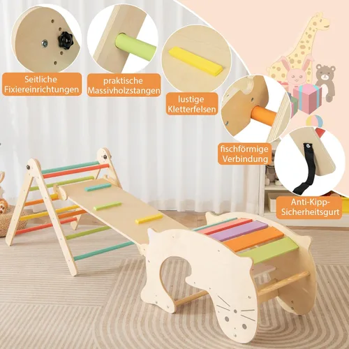 Vista 8 de COSTWAY Climbing Triangle with Slide, 7-in-1 Indoor Climbing Frame from 3 Years, Foldable & Height-Adjustable, Indoor Playground Freely Combinable