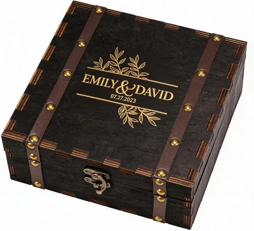 Vista 19 de AW BRIDAL Caja de recuerdos de boda personalizada con tapa, caja de almacenamiento de memoria de madera, regalos de despedida de soltera