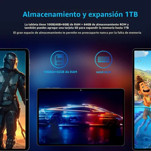 Vista 6 de Tablet Android 14, tabletas de 10 pulgadas, CPU Octa Core, 10GB+64GB+512GB de expansión, pantalla de 1280x800, Wi-Fi6, cámara dual, PC tablet