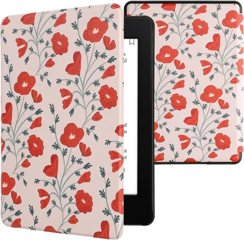 Vista 22 de kwmobile Funda compatible con Amazon Kindle Paperwhite 11. Generación 2021 - Funda para lector electrónico - Libros y páginas Beige/Marrón/Dorado