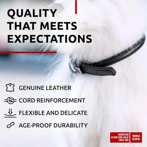 Vista 4 de WAUDOG Collar de cuero enrollado ultrasuave, acolchado suave para perros pequeños, medianos y grandes, collar de cachorro para perros machos