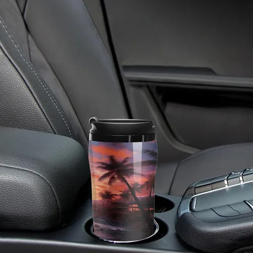 Vista 6 de Colorful Tropical Sunset Coffee Cup Hot Coffee Travel Mug Reusable Iced Coffee Cups Double Heat Insulation Coffee Mug with Leak-Proof Lid Stylish