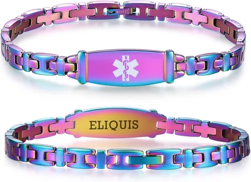 Vista 89 de LinnaLove Lady Medical Alert - Pulseras médicas de acero inoxidable para mujer, 7.5 pulgadas