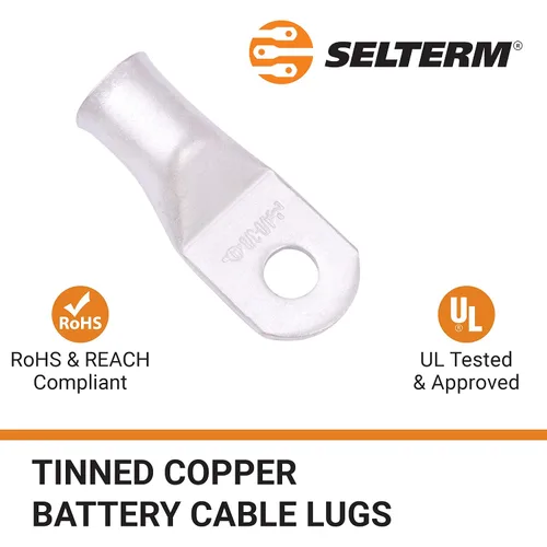 Vista 67 de SELTERM 5 piezas terminales de cable de cobre estañado 1/0 AWG perno de 1/2", extremos de cable de batería, terminales de anillo, conectores
