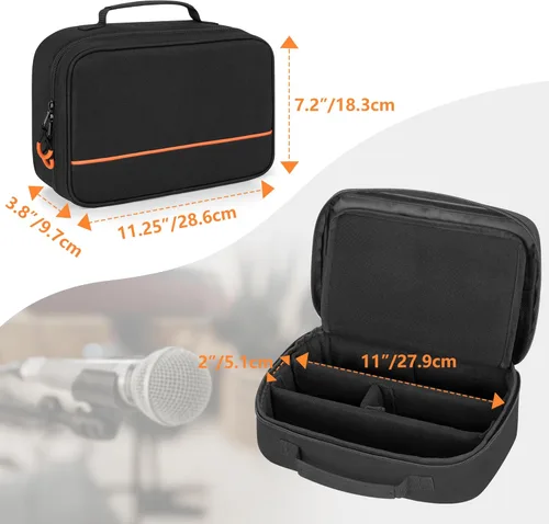 Vista 6 de PGmoon Funda de transporte de micrófono inalámbrico con 3 ranuras, bolsa de almacenamiento para micrófono de 3 micrófonos de hasta 11 pulgadas