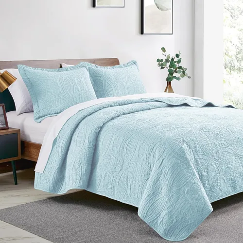 Vista 342 de Edredón de cama tamaño queen Love's cabin, color azul, para cama de verano, de microfibra ligera, estilo moderno, para todas las estaciones, 3