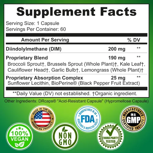 Vista 9 de Trío de equilibrio hormonal y salud digestiva – DIM 200 mg con BioPerine® y verduras crucíferas + probiótico 3 en 1 con prebióticos y enzimas +