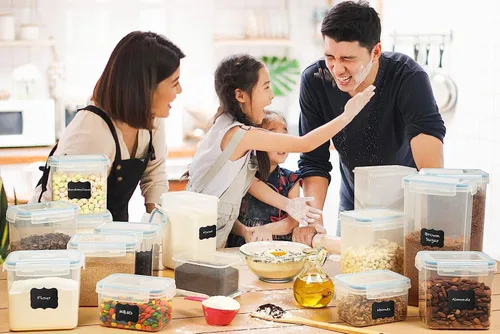 Vista 5 de Juego de 32 recipientes herméticos grandes para almacenamiento de alimentos, recipientes de plástico para cocina y despensa, sin BPA, tapas