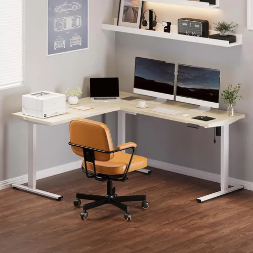 Vista 87 de FLEXISPOT Escritorio de esquina profesional con motor dual en forma de L, escritorio eléctrico de pie, escritorio de pie con altura ajustable, mesa