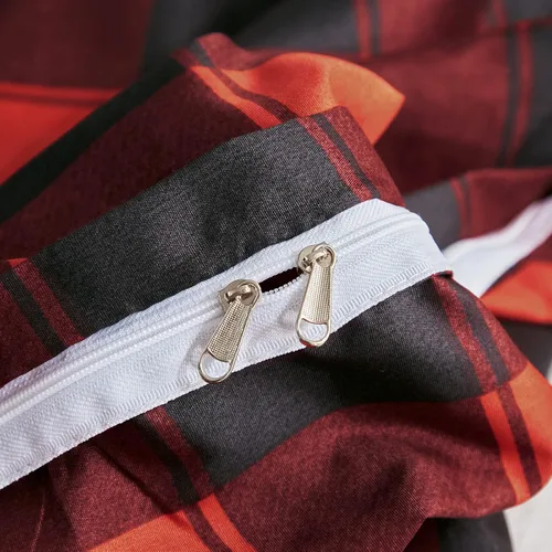 Vista 8 de UOZZI BEDDING Juego de funda de edredón de 3 piezas de Navidad rojo y negro a cuadros, tamaño Queen, 800 hilos con cierre de cremallera, 4 lazos