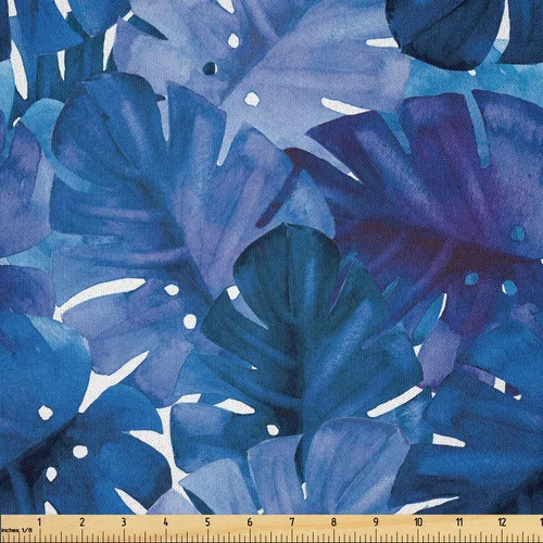 Vista 23 de Ambesonne Ivy Leaves Fabric by The Yard, Contemporary Design of Fantasy Themed Dreamy Leafy Pattern on Dark Back, Microfiber Fabric for Arts and