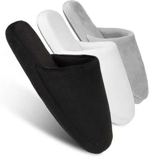 Vista 10 de 3 pares de pantuflas de spa de lujo, espuma viscoelástica de algodón, antideslizantes, puntera cerrada, lavables para hoteles, invitados, viajes