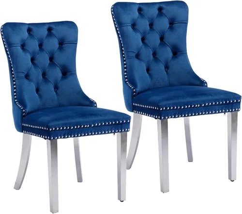 Vista 57 de Rhomtree Silla de comedor copetuda moderna de terciopelo para comedor, sillas de comedor tapizadas con diseño de remache de clavo, anillo trasero