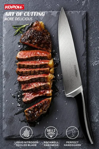 Vista 6 de KONOLL Cuchillo de chef profesional de 8 pulgadas, cuchillo de cocina alemán de acero inoxidable de alto carbono, cuchillos para carne y verduras