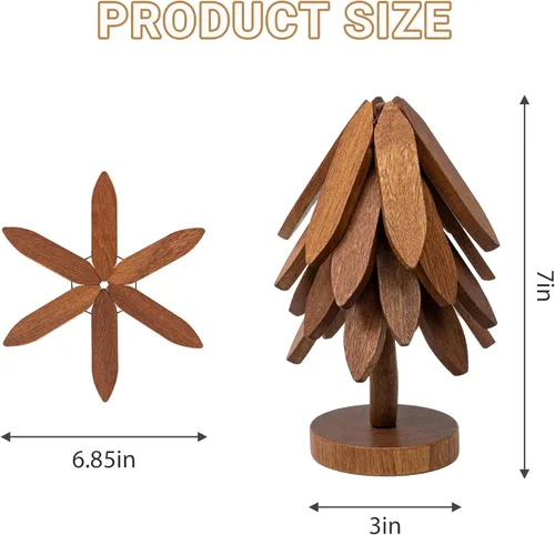 Vista 7 de Yuoyar Salvamanteles, Madera en forma de árbol sapele de madera de bebida salvamanteles conjunto para mesa de café, decoración de la mesa