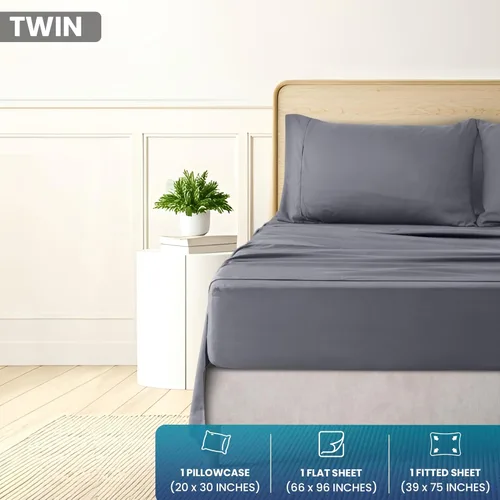 Vista 2 de Utopia Bedding - Juego de sábanas, tamaño individual, microfibra cepillada, suaves, esquinas profundas, incluye 1 encimera, 1 bajera y 1 funda (gris)