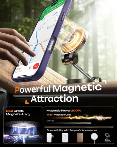 Vista 1069 de TOCOL Funda para iPhone 11, compatible con Magsafe, protección completa de cámara, imanes integrados, protección contra caídas, funda translúcida