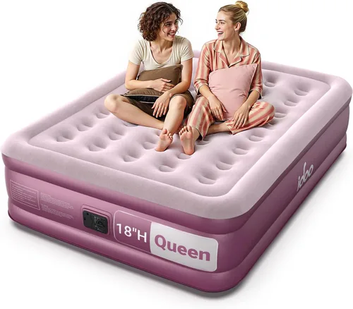 Vista 14 de iDOO - Colchón de aire tamaño matrimonial con bomba integrada, colchón inflable mejorado, ideal para campamento en casa y como cama de invitados