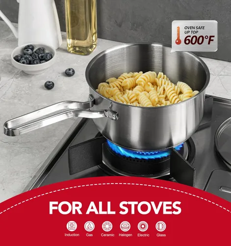 Vista 4 de MICHELANGELO Juego de ollas de acero inoxidable de 1 cuarto de galón, 2 cuartos y 3 cuartos de galón de acero inoxidable con tapa, juego