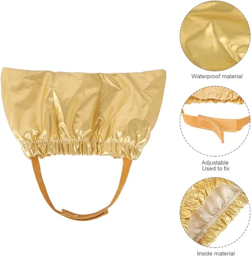 Vista 3 de Gorro de ducha para mascotas, impermeable, con una correa ajustable, fundas para orejas de perro, reutilizable, para gatos y perros