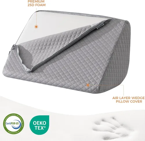 Vista 7 de Almohada de cuña de rodilla de 6.3 pulgadas para recuperación poscirugía, soporte de elevación de piernas para posición de sueño, alivia el dolor