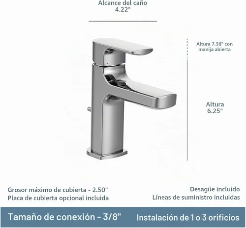 Vista 6 de Moen Rizon 6900 - Grifo de baño moderno cromado con una manija con montaje de drenaje, 6900 Cromo