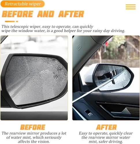Vista 3 de AICEL Escobilla de limpiaparabrisas para espejo retrovisor con mango largo telescópico, limpiador retráctil de ventana pequeña, herramienta
