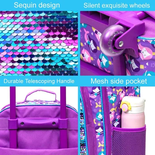 Vista 5 de Maleta para niños y niñas, bonita maleta con ruedas rodantes para niños pequeños