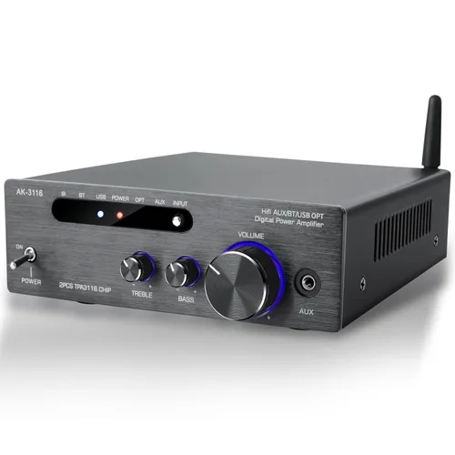 Vista 9 de Amplificador de audio 800W, amplificador estéreo para el hogar con 2 canales, RMS 60Wx2, Bluetooth 5.0, mini amplificador HiFi con eco, micrófono