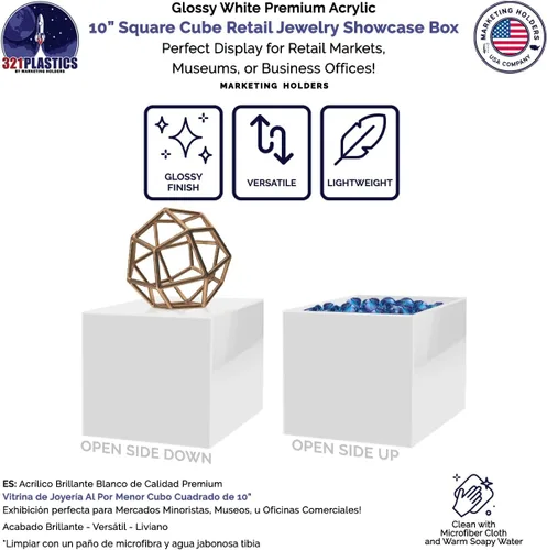 Vista 4 de Marketing Holders Caja de acrílico de 10 pulgadas sin tapa Plaza blanca Producto al por menor Riser One Open Side Merchandise Storage Box Flippable