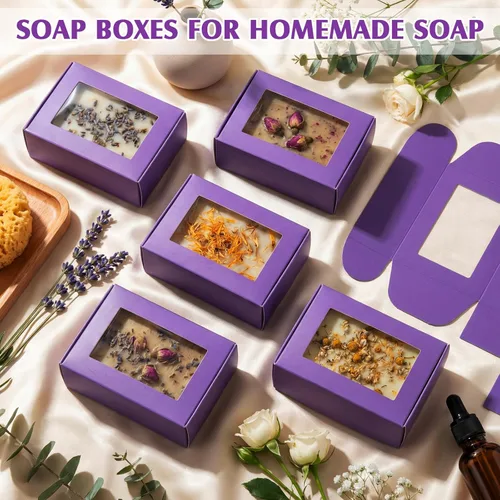 Vista 41 de Zonon 30 piezas de cajas de jabón para embalaje casero, mini cajas de regalo de papel kraft con ventana para panadería, caramelos, fabricación
