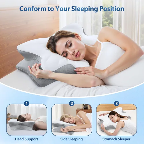 Vista 5 de Almohada cervical cervical para dormir, almohadas ergonómicas de contorno lateral para adultos, almohada ortopédica refrescante para aliviar