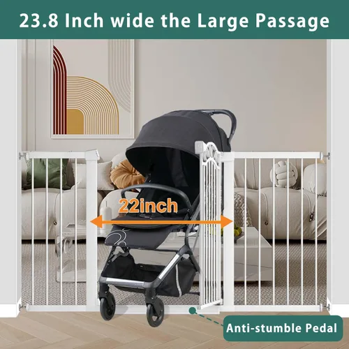Vista 7 de Fairy Baby Puerta de bebé extra ancha montada a presión para interiores para niños o mascotas, para caminar, sin taladro, puertas largas para perros