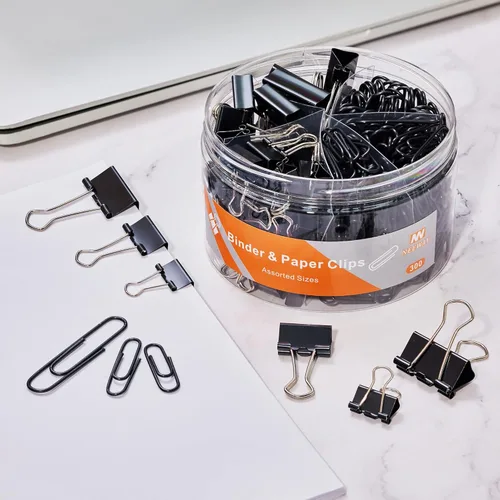 Vista 6 de NEEWAY 300 clips de papel y carpetas de varios tamaños, color negro
