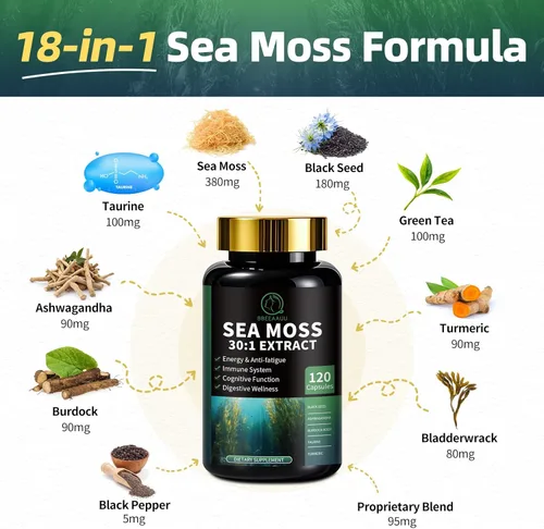 Vista 9 de Shilajit para hombres y cápsulas de graviola de guanábana con algas marinas