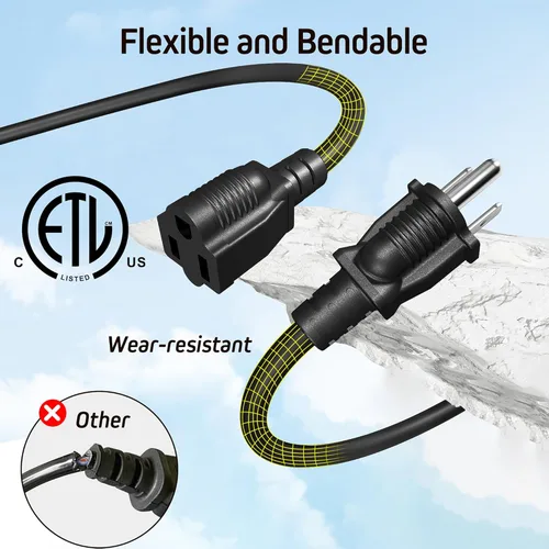 Vista 6 de Eversimpleinc Cable de extensión divisor negro de 1 a 3 (combinado de 25 pies, 13 pies de extremo a extremo), enchufe de 3 puntas con 3 salidas