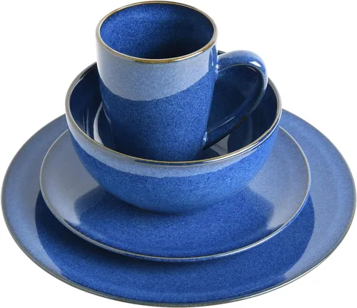 Vista 3 de Gibson Elite Lisbon - Juego de vajilla reactiva, color azul cobalto, servicio para 4 personas (16 piezas)