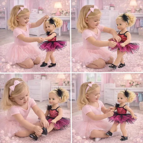 Vista 3 de Emily Rose Juego de ropa de ballet para muñeca de 18 pulgadas, conjunto de 4 piezas de leotardo rosa de bailarina, tutú, diadema y zapatos de toque