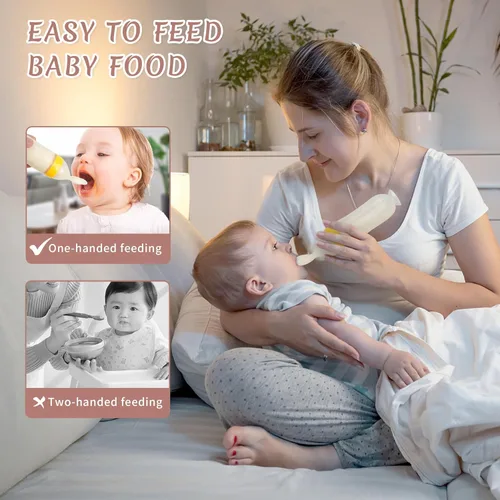 Vista 5 de Juego de cucharas dispensadoras de alimentos para bebés de 4 piezas de silicona - WAJIAYON, cucharas de alimentación con exprimidor de 3 oz