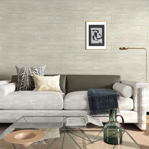 Vista 7 de VEELIKE Paquete de 36 tablones de vinilo de madera gris beige de 6 x 36 pulgadas, azulejos de vinilo impermeables con aspecto de madera, azulejos